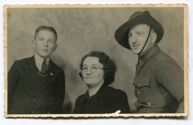 Photograph - Photograph - Black and White, John Hogan Gervasoni and his parents Elizabeth Gervasoni and Gus Gervasoni, c1941