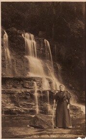 Postcard - Photograph, A Woman at the  middle platform of Katoomba Falls