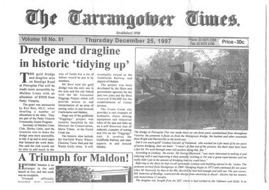 Newspaper Clipping, Dredge Dragline in historic 'tidying up'