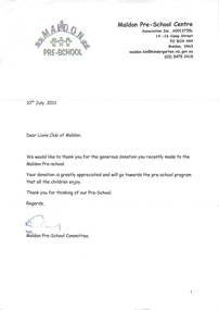 Letter, Thankyou from Maldon Pre-School