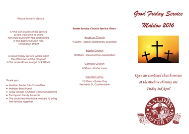 Programme - Programme, tri-fold, Peter Thompson, Good Friday Service 2016, 2016