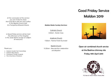 Program, Peter Thompson, Maldon Easter Fair Good Friday Service 2019, 2019