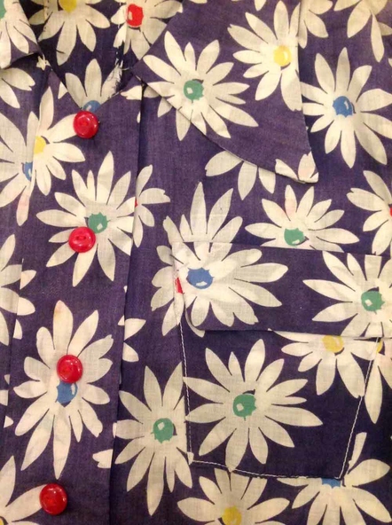 1930s cotton feedsack dress, Blue cotton daisy print feedsack