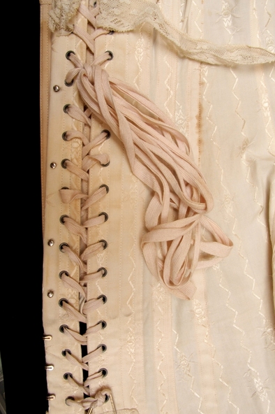 1920s Gossard corset, Ivory cotton damask corset with front lacing