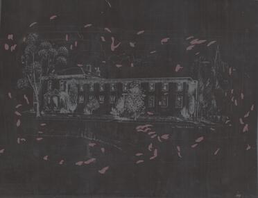 Negative - Pencil drawing of NDSN Lister House, Rowan Street, Bendigo