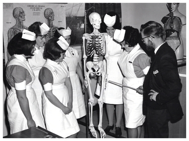 Photograph - Nurses with Tutor and Skeleton, 1964