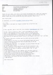 Document - NDSN - single page of email notes, sent from an iPad, on memories of Chris McGlade with vivid memories of Lister House for PTS 92 from 1978