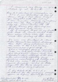 Document - NDSN - hand-written memories from Joy McKay (nee Phelan) of NDSN for PTS 19 from 1953