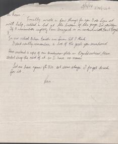 Document - Handwritten (four pages) of memories of attending the NDSN nursing course at Lister House Bendigo by Ann Peters (nee Hassett) PTS 59 (1963 intake)