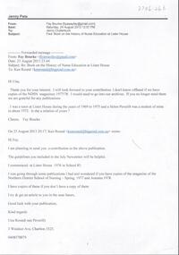 Document - Two-pages of email recollection by Una Round (nee Peverill) attending the NDSN at Lister House commenced in 1976 PTS 85. Una was a tutor at Lister House between 1969 and 1975