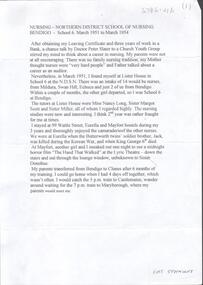 Document - Two typed pages of memories compiled by Gay Stanway (nee Jacqueline Gay Cottrell) of attending NDSN, PTS 6