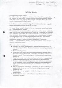 Document - Four pages of memories compiled by Helen Stevens (nee Phillips) of attending NDSN, PTS 30