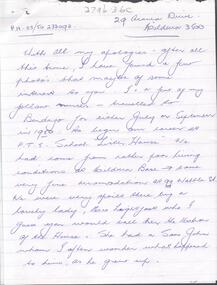 Document - Two handwritten pages of memories of attending NDSN compiled by Irene Tedkonis (nee Dankers); and the letter referral by Betty Fraser