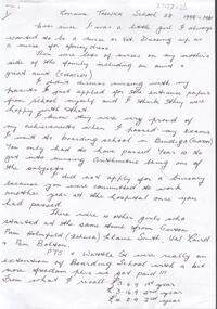 Document - Handwritten memories from Lorraine Trewick, School 38, 2015
