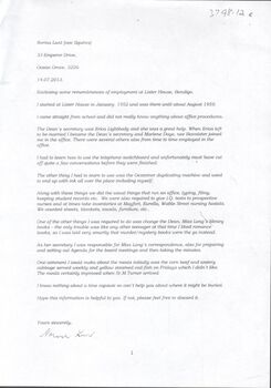 Typed letter submitted by Norma Lunt about working in the office for NDSN.