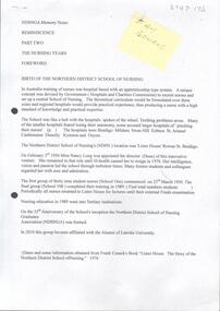 Document - Memories of History of NDSN and nursing years by Fay Bourke School 28 - a Selection