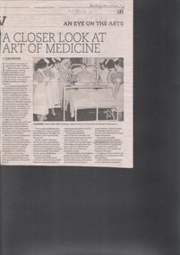 Document - Article in Bendigo Advertiser - original. "A closer look at art of medicine"