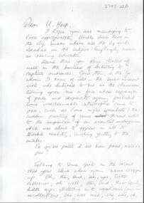 Document - Handwritten letter submitted by Marg Coad, School 71 purporting to be copy of letter sent to Josephine (Jo) Pellissier fromJack Hutly (Senior Lecturer NDSN)