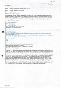 Document - Typewritten letter from Rae Rosten., School 22, including email from Heather Chislett (McCalman) with nursing reminiscences