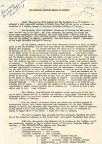 Document - Meeting notes to discuss formation of Bendigo Branch of Royal Victorian College of Nursing