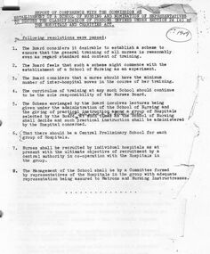 Document - 1949 Report of a Conference to establish a School of Nursing