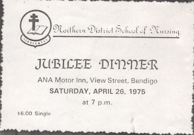 Document - NDSN Staff Nurse Course - photocopy of invitation to NDSN Jubilee Dinner April 1975, 1975