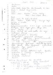 Document - NDSN - list of 32 equipment store Hyett Block and four paintings transferred to BCAE when School closed in 1989, 1989