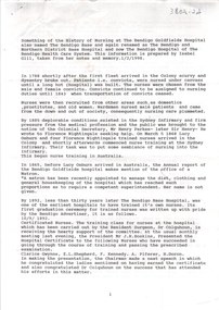 Document - NDSN - History of Nursing at the Bendigo Goldfields Hospital prepared by Isabel Gill 1/2/1998, 1989