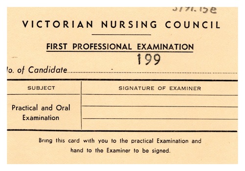 Signature of Examiner Card Victorian Nursing Council