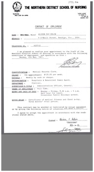 Northern District School of Nursing - Contract of Employment for Alison Edlin