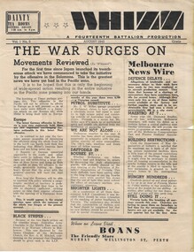 News Paper:, Whizz: 14th Battalion Vol 1 no 5 august 1942 "The war surges on"