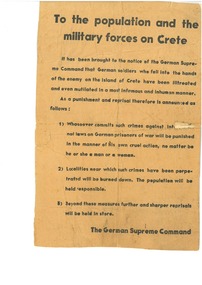 Document:, Proclamation: German High Command: Crete