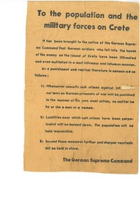 Document:, Proclamation: German High Command: Crete