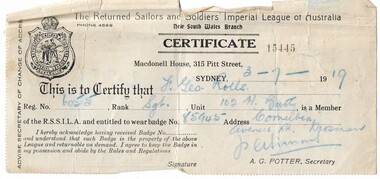 Document:, Certificate of issue, Badge