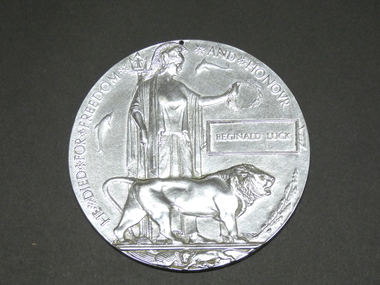 Medalion: Memorial:, Reginald Luck	Deadmans penny, Early 1920s