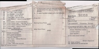 Army Driving Licence, Department of Defence, June 1983
