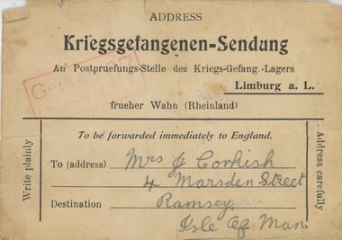 Document - Prisoners of War Mail, 1918