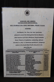 Document - Citation to PM4551 Able Seaman Cyril Percy Whiteman R.A.N.R, Citation  to  ABLE SEAMAN CYRIL PERCY WHITEMAN,  PM445,R .A. N.R, unknown