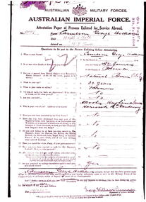 Document - 1/ Attestation Paper of enlisted persons. 2/ Copy of Ypres (Menin Gate) Memorial, Unknown