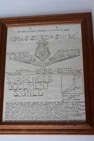 Work on paper - Framed document, HMAS Shrop Shire, HMAS "SHROPSHIRE", 1945