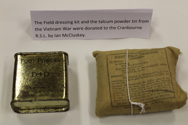 Equipment - Field Dressing and Foot Powder, Dressing: Johnson and Johnson Pty Ltd. Powder: Murphy Liebert Pty Ltd, 1944