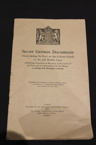 Book, His Majesty's Stationary Office for the Royal Norwegian Government  Office, Secret German Documents seized during the raid on the Lofoten Islands on the 4th March, 1941, 1941