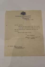 Memorabilia - Parliamentary letter, Unknown