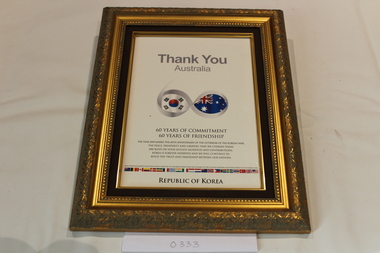 Certificate, Thank You Australia, Republic Of Korea, ca.2010