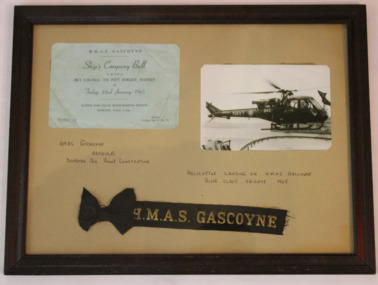 Memorabilia - Framed Naval Items, HMAS Gascoyne Tally Band, Photograph & Invitation