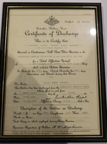 Certificate - Discharge Certificate - VX77603 GNR Bernard Walter MAPLESON