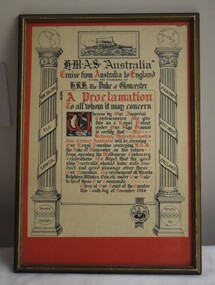 Work on paper (item) - Framed Proclamation, H M A S Australia