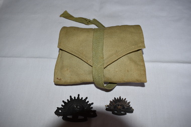 Domestic object - Sewing kit and Rising Sun badges, 1956