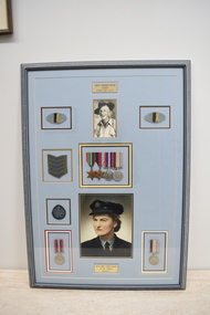 Photograph - Framed photographs with shoulder patches and Service Medals