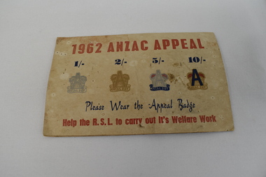 Booklet - 1962 Anzac Appeal tokens